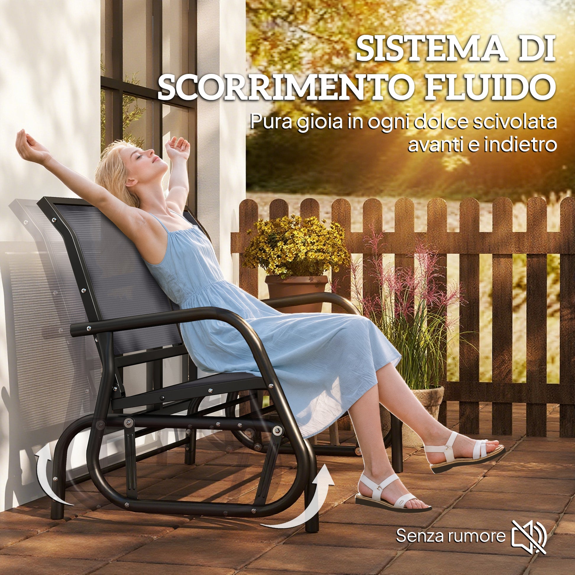 Panchina a Dondolo 2 Posti da Giardino 120x70x85 cm in Metallo e Tessuto a Rete Grigio