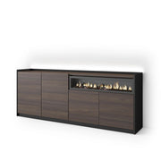 Credenza, Mobile, Cucina, 207x80x37 cm, 4 Porte, Camino elettrico, LED, Rovere scuro e Nero