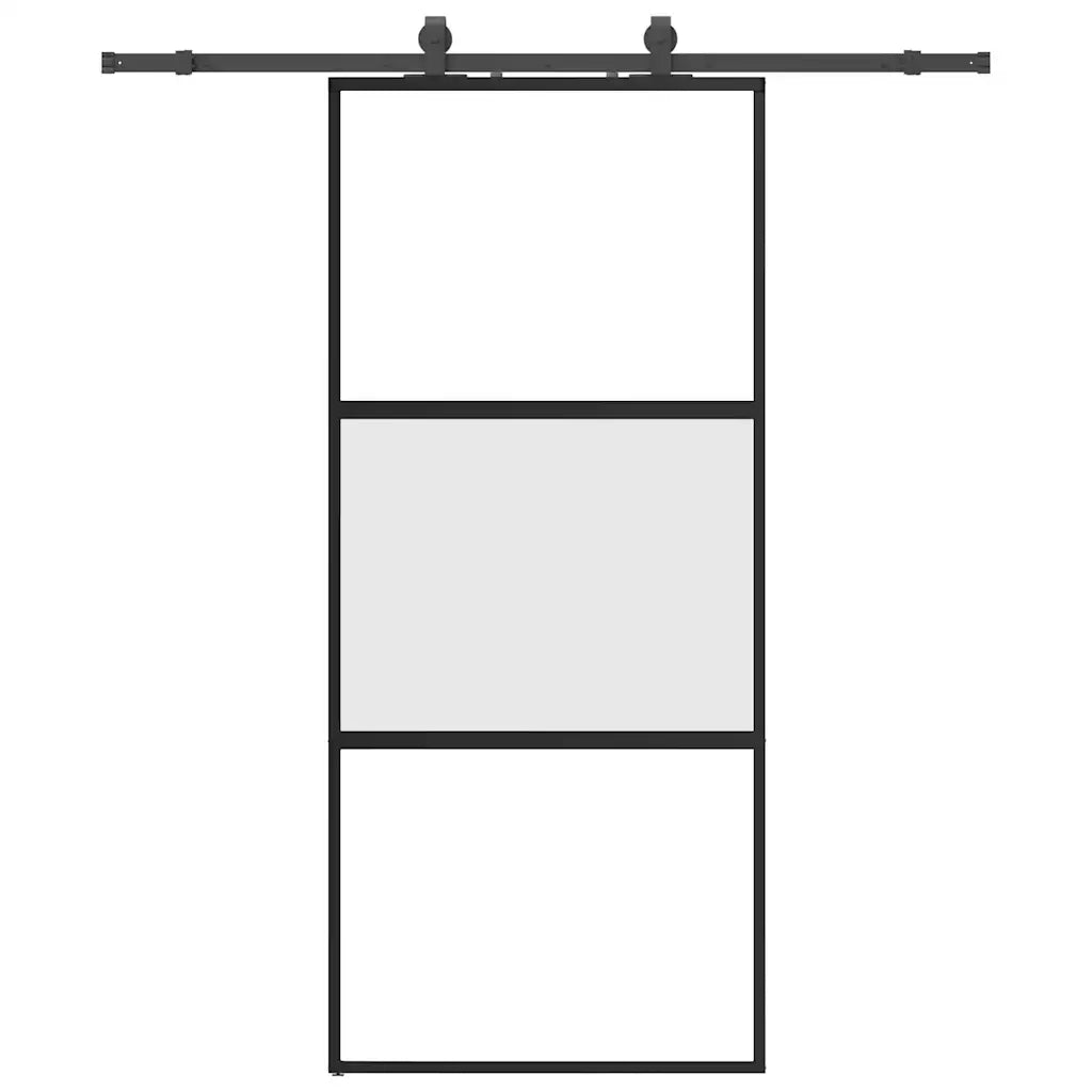 Porta Scorrevole Set Ferramenta Nera 90x205 cm Vetro Temperato 3375818
