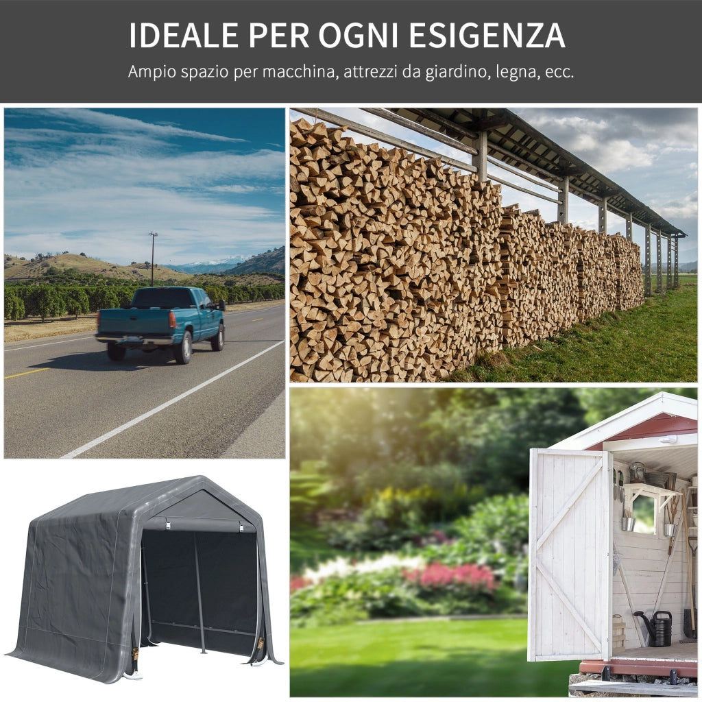 Tenda Garage 240x200x202 cm per Veicoli e Biciclette in Metallo e Tessuto PE Grigio Scuro