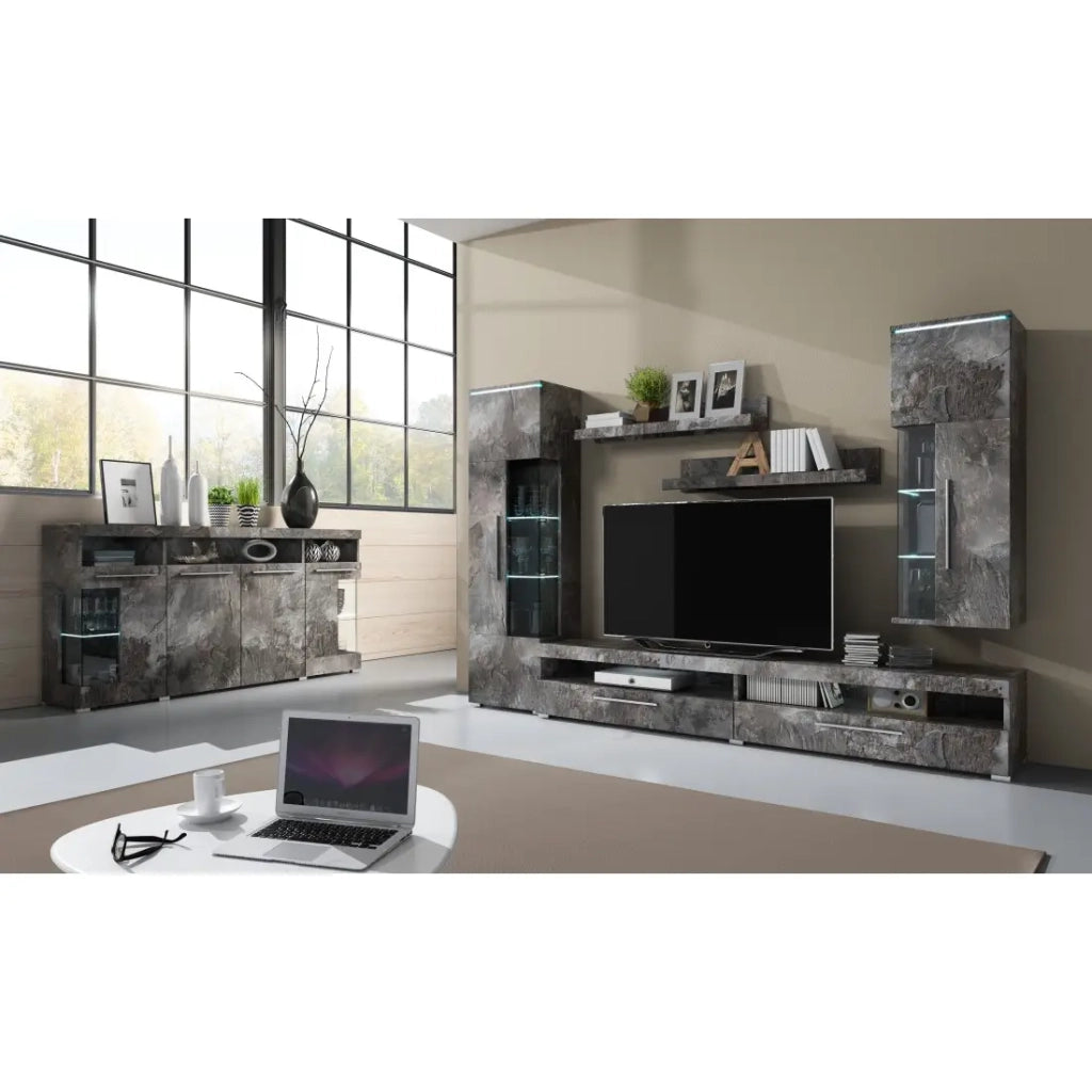 Buffet XL 180cm con 4 porte colore grigio effetto ardesia collezione BOMBAY