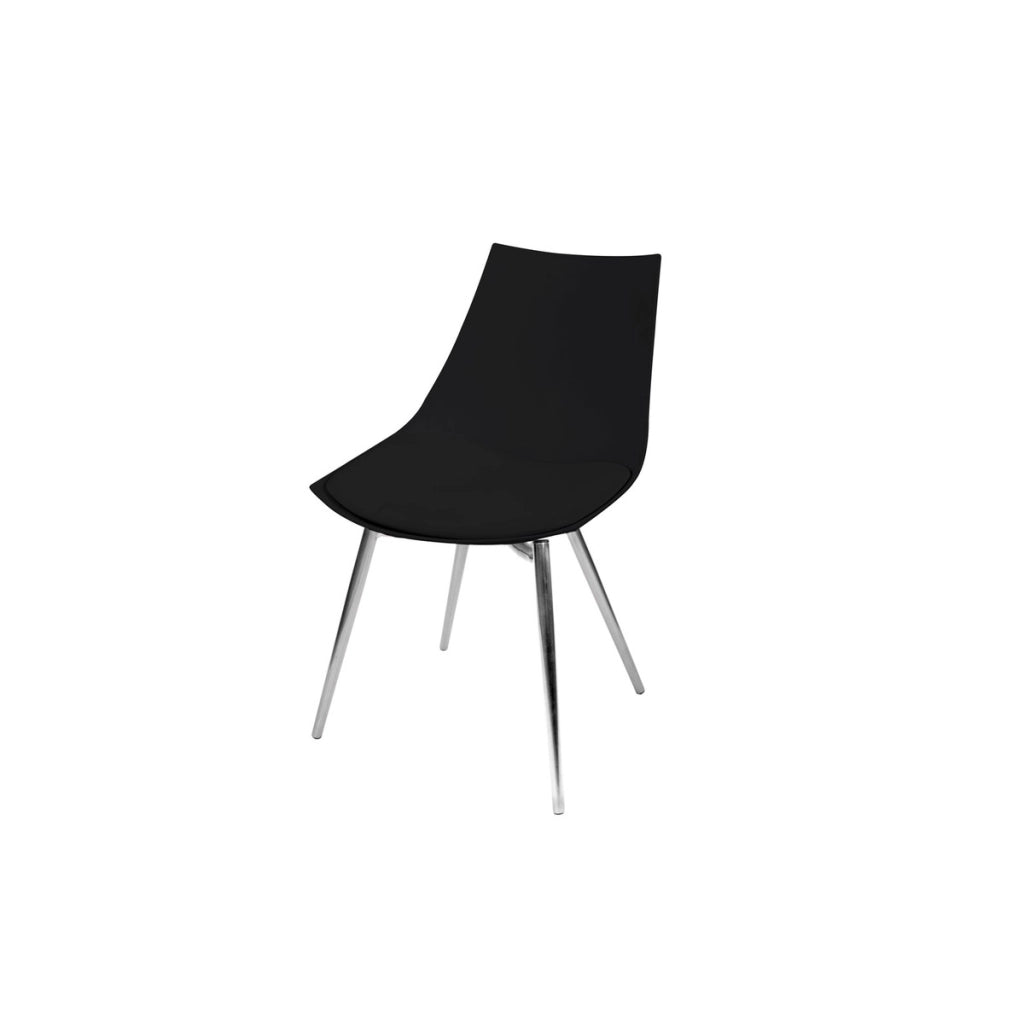 Set di 4 Sedie Dakota 100 in Ecopelle Nera e Gambe Cromate
