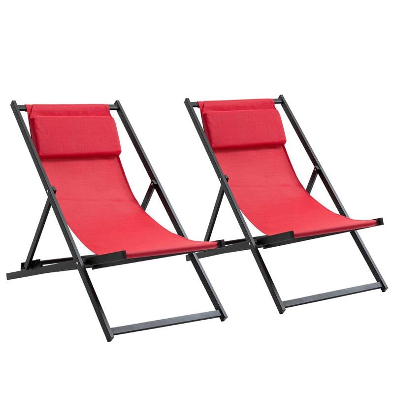 SET 2 SEDIE SDRAIO PIEGHEVOLI IN ALLUMINIO E TEXILENE ROSSO