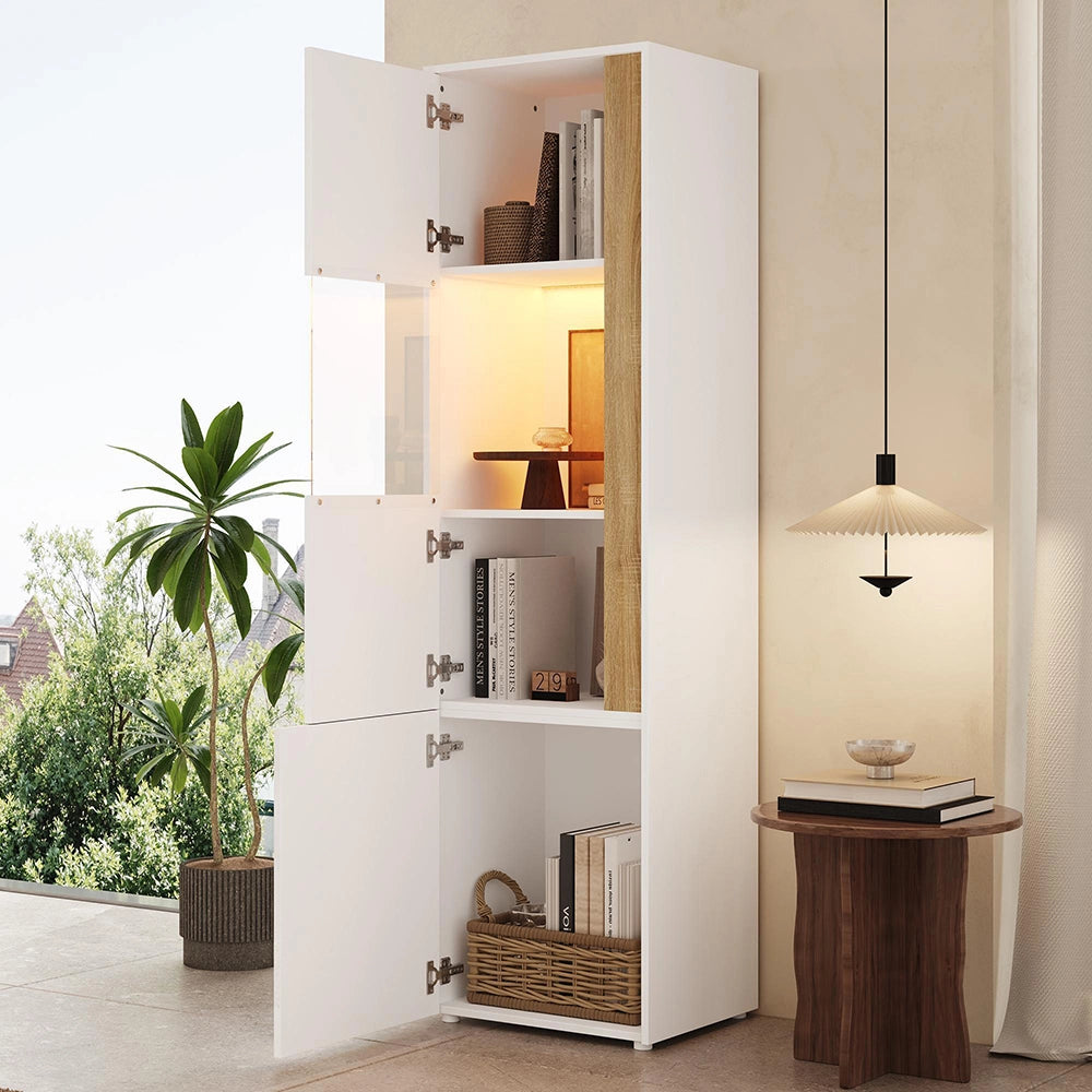 Armadio vetrina con illuminazione LED - Xylo - 50x40x179 cm - Bianco e naturale
