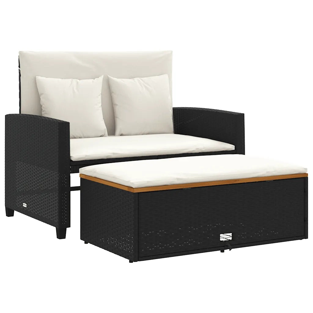 Divano Giardino con Cuscini 2 Posti Nero Polyrattan e Acacia 365141