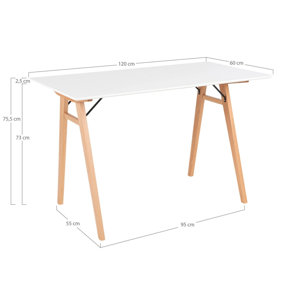 Scrivania Vojens, Bianco, MDF, 60x120x75 cm