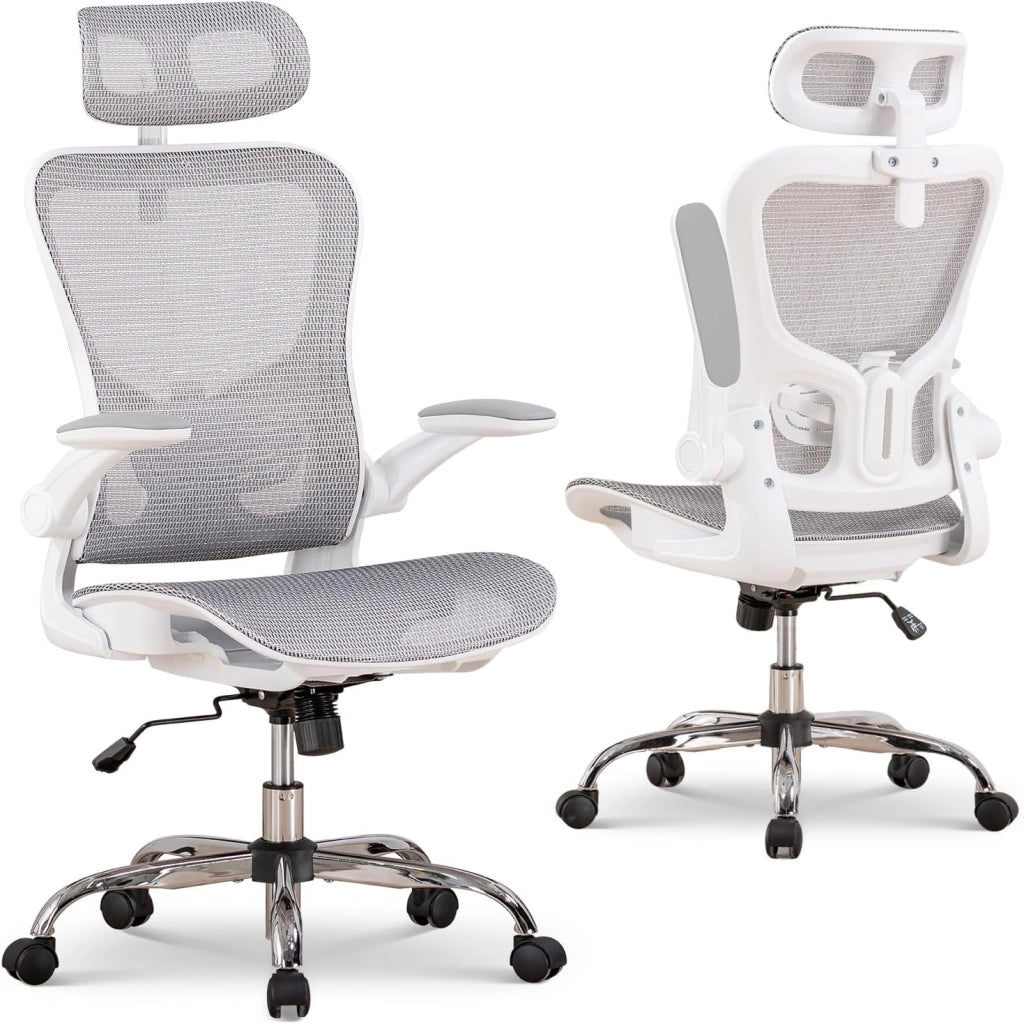 Sedia da ufficio ergonomica, da scrivania con poggiatesta regolabile, braccioli, supporto lombare, sedia da ufficio e da gioco, sedia direzionale in rete, 150 kg (nero)