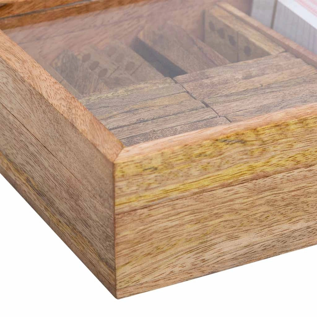 Gioco 2 in 1 (Domino+carte) in scatola di legno marrone 17x12x4h