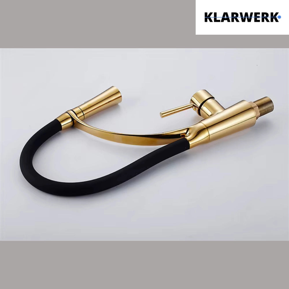 JANA | Rubinetto cucina girevole flessibile in acciaio inox oro lucido|Rubinetto miscelatore arco alto|Rubinetto alta pressione 360° 2 attacchi gastro