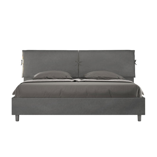 Letto Matrimoniale King size rivestito in Microfibra - MADOS Colore: Grigio, Dimensione Rete: 180x200, Tipologia Letto: Con Rete e Contenitore