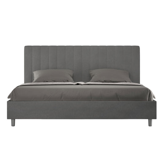 Letto Matrimoniale King size rivestito in Microfibra - AGUEDA Colore: Grigio, Dimensione Rete: 190x200, Tipologia Letto: Con Rete e Contenitore