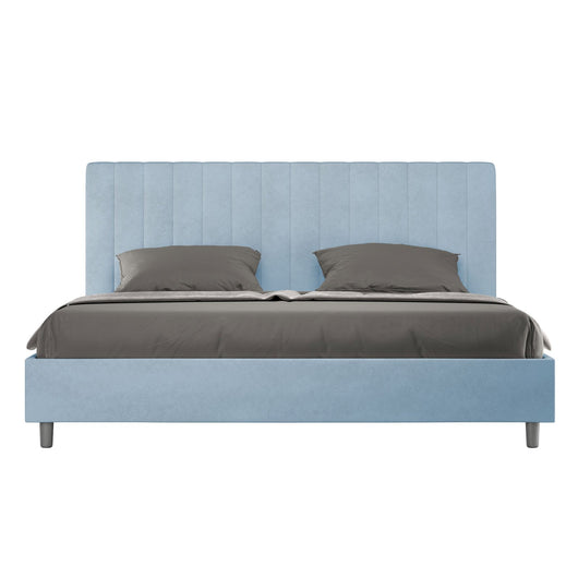 Letto Matrimoniale King size rivestito in Microfibra - AGUEDA Colore: Azzurro, Dimensione Rete: 190x200, Tipologia Letto: Con Rete e Contenitore