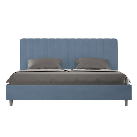Letto Matrimoniale King size rivestito in Microfibra - AGUEDA Dimensione Rete: 190x210, Colore: Blu, Tipologia Letto: Con Rete e Contenitore