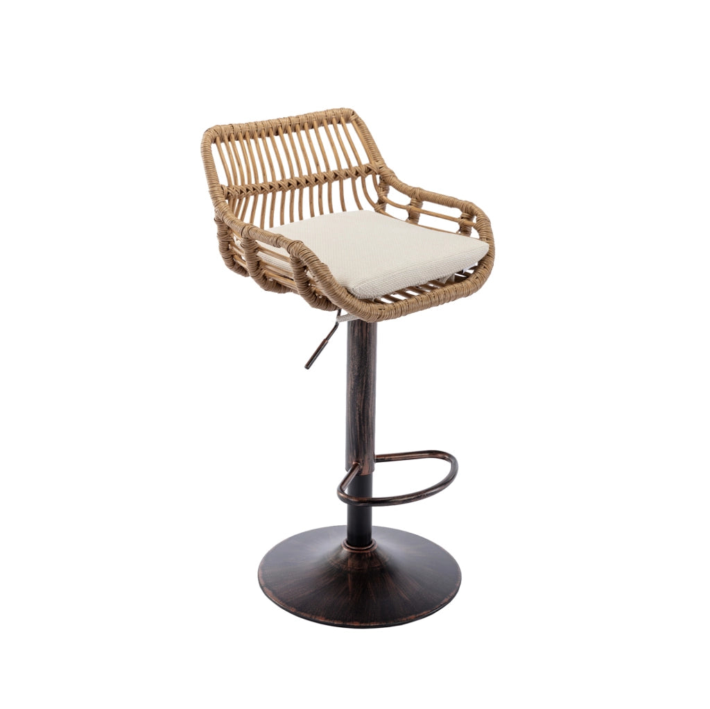 Set 2 sgabelli bar girevoli regolabili beige in rattan