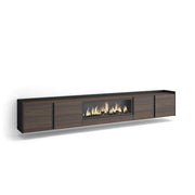 Mobile TV Soggiorno, 315x50x35 cm, Per TV fino a 80", Camino elettrico XXL, Sospeso, da appendere, Rovere scuro e Nero