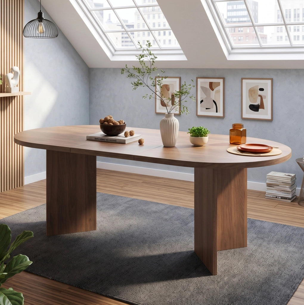 Tavolo da pranzo 160x80 cm con piano da 18 mm e angoli arrotondati in MDF noce