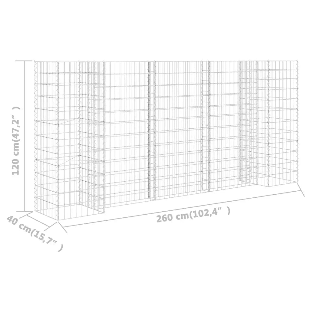 Gabbione Fioriera | Cassetta per fiori | Vaso ad "H" in Filo di Acciaio 260x40x120 cm
