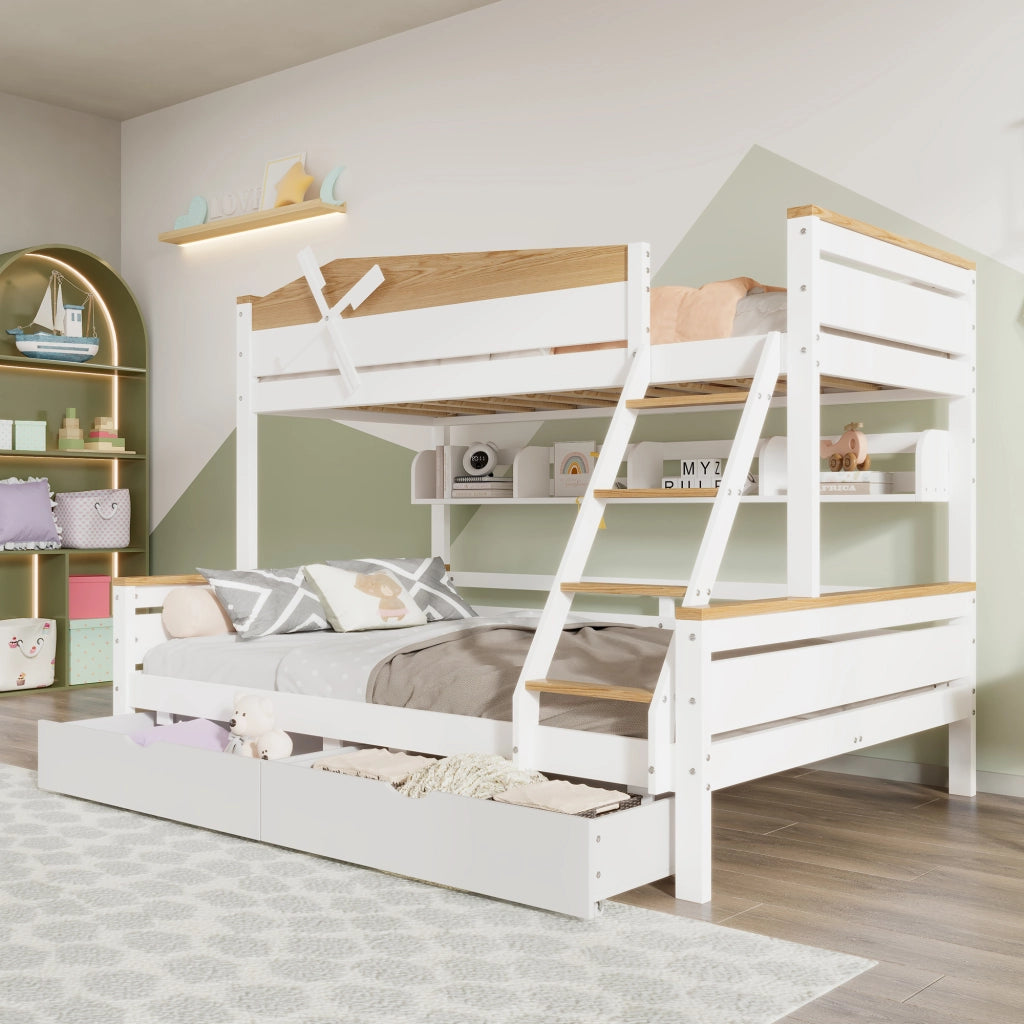 Letto a Castello 90x200 cm e 140x200 cm con Regali; Scala Obliqua; Cassetti