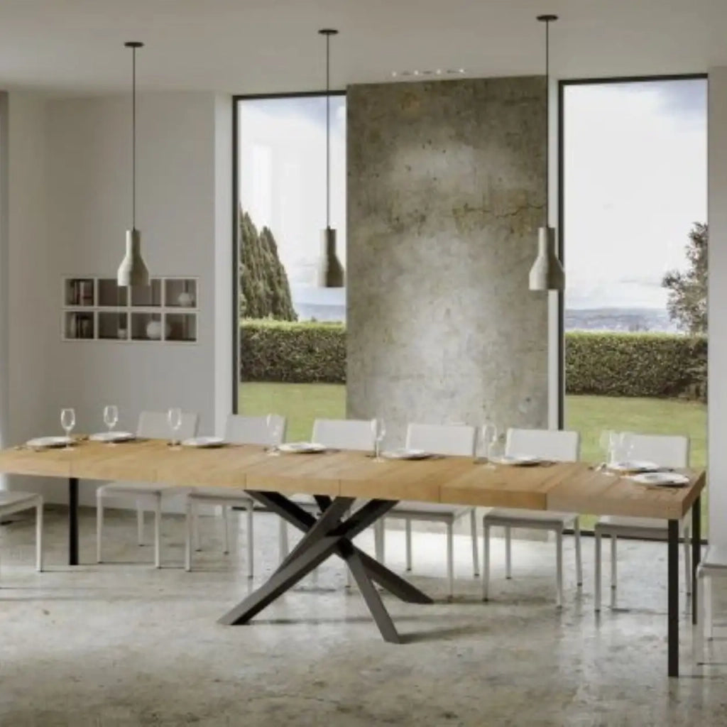Tavolo allungabile 120/380x90 cm Volantis Premium colore quercia natura gambe antracite