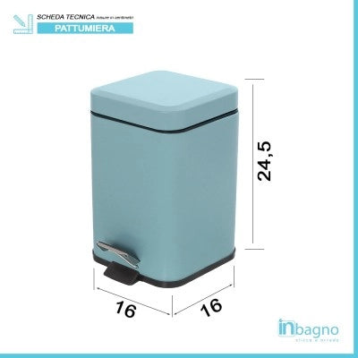 Pattumiera bagno 3lt in acciaio turchese pastello con secchio estraibile