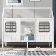 Letto a casetta con finestre, senza materasso，200×90 cm, Bianco