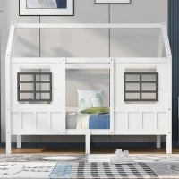 Letto a casetta con finestre, senza materasso，200×90 cm, Bianco