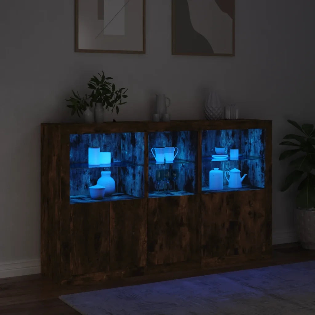 Credenza con Luci LED-Buffet-Armadio da cucina Rovere Fumo 162x37x100 cm 760993