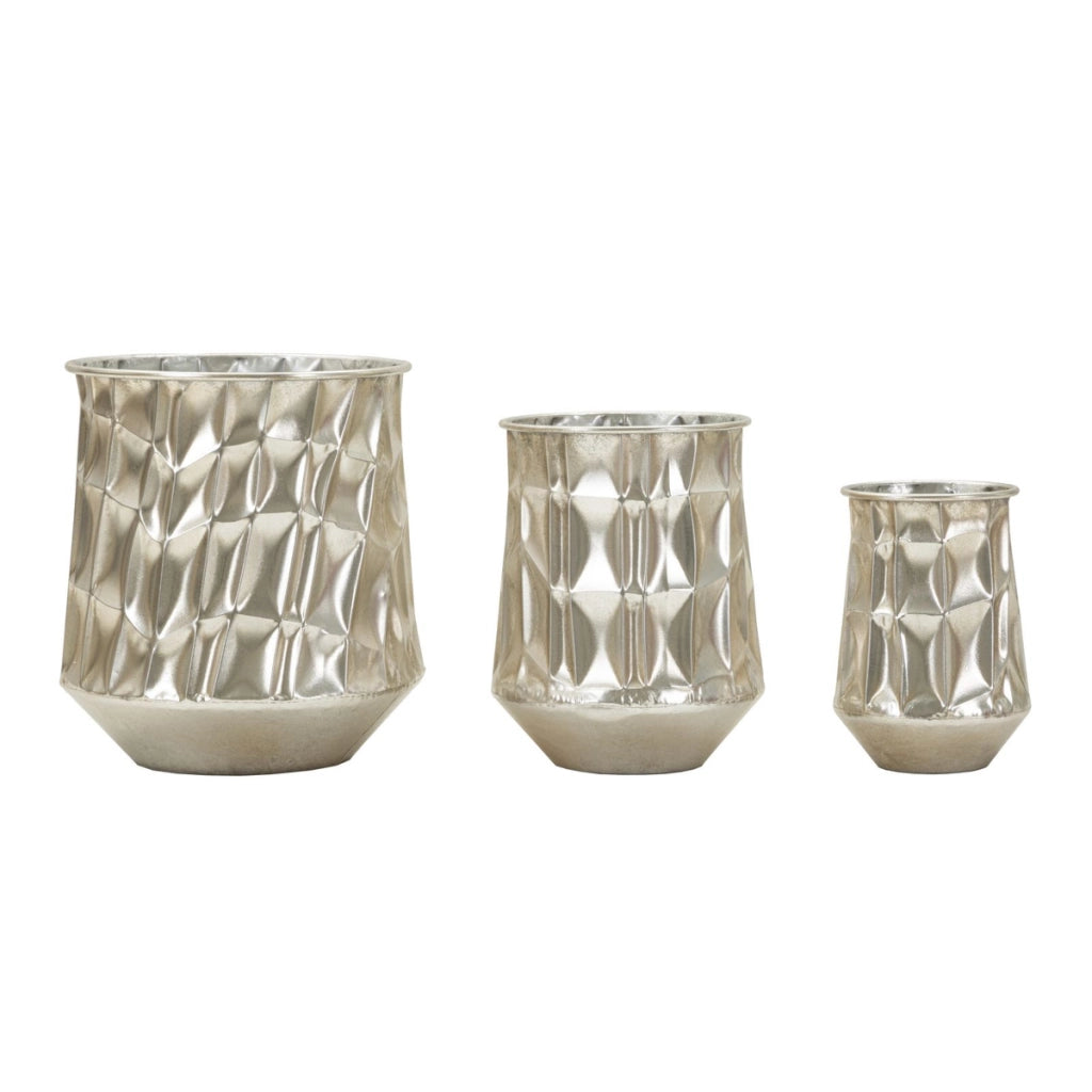 Set di 3 Vasi Decorativi VKH775, Argento, Metallo, 35x35x38,5 cm