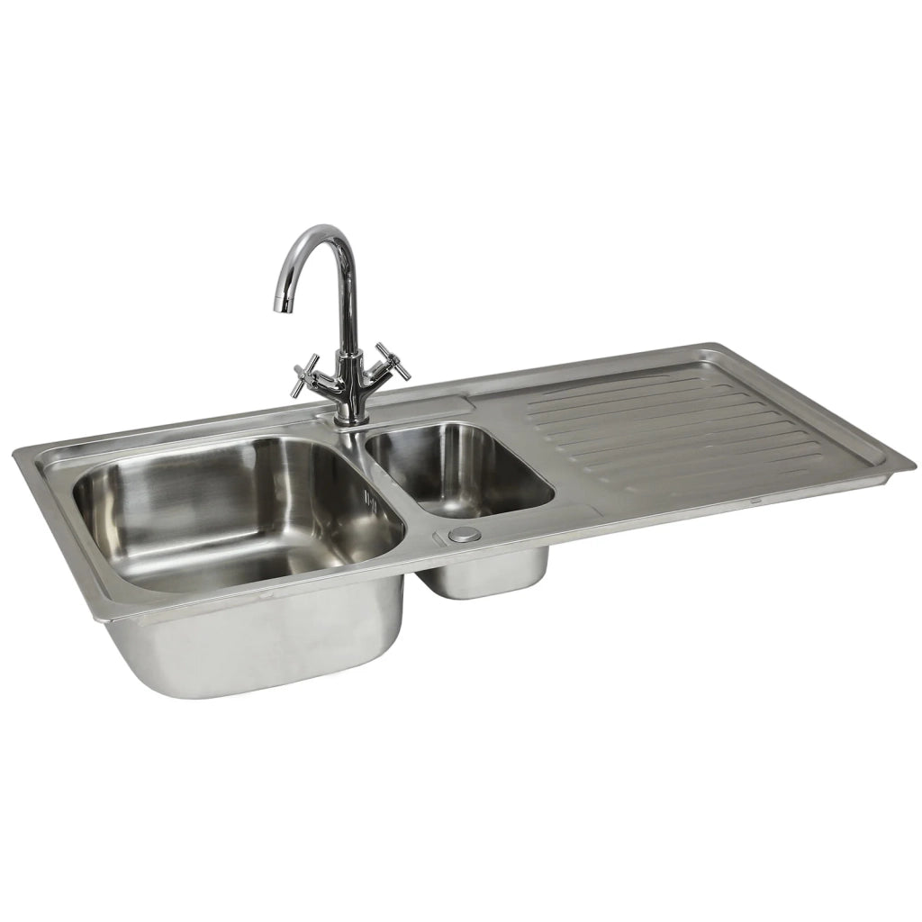Lavello KuKoo in acciaio inox con miscelatore Victoria e kit scarico