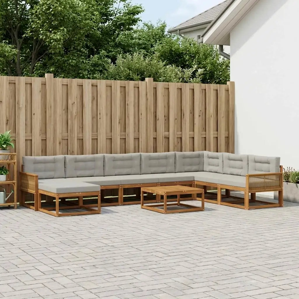 Set di divani da esterno 9 pcs Naturale e Grigio Chiaro