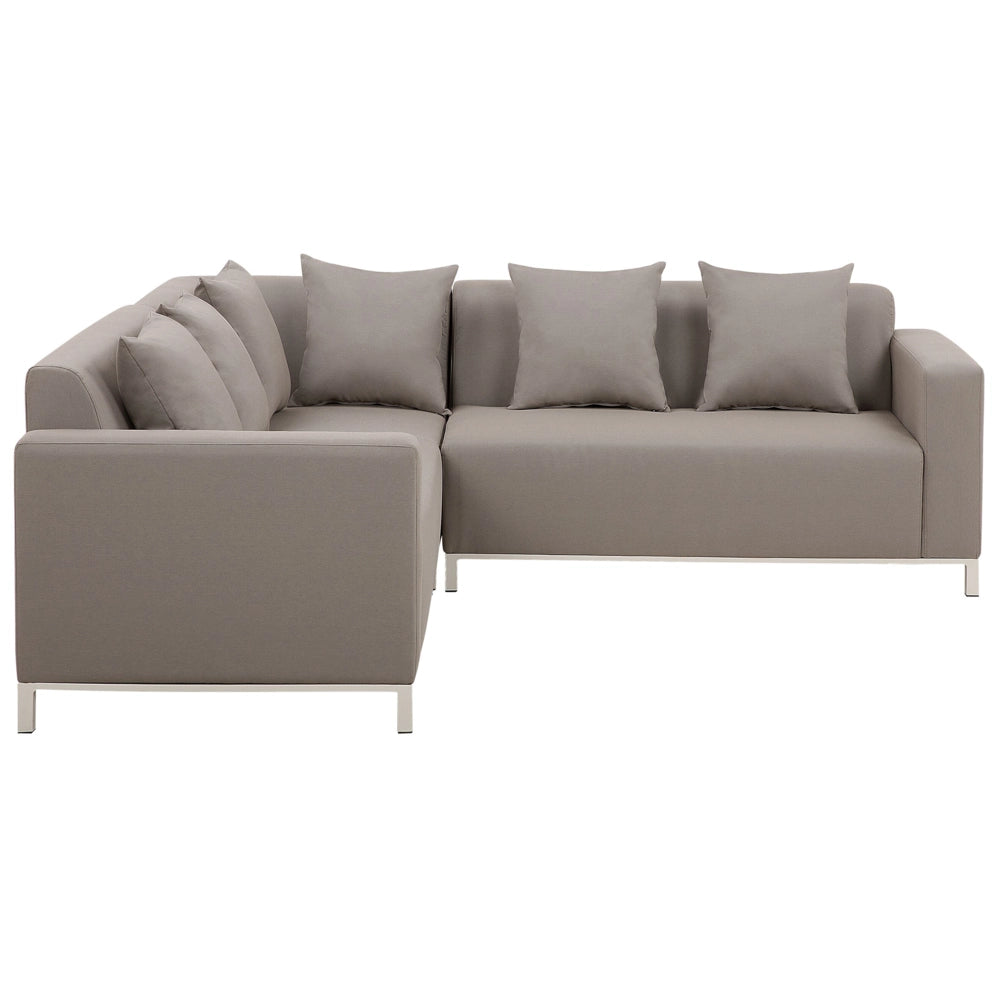 Set di 6 divani componibili per esterni con struttura in alluminio color tortora con cuscini sinistro