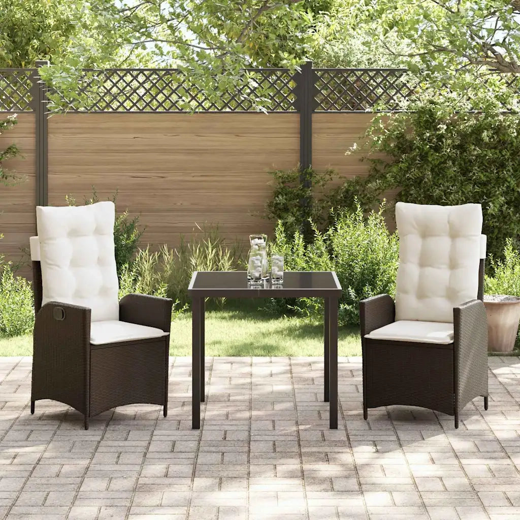 Set da Pranzo per Giardino con cuscino 3 pcs Marrone polyrattan