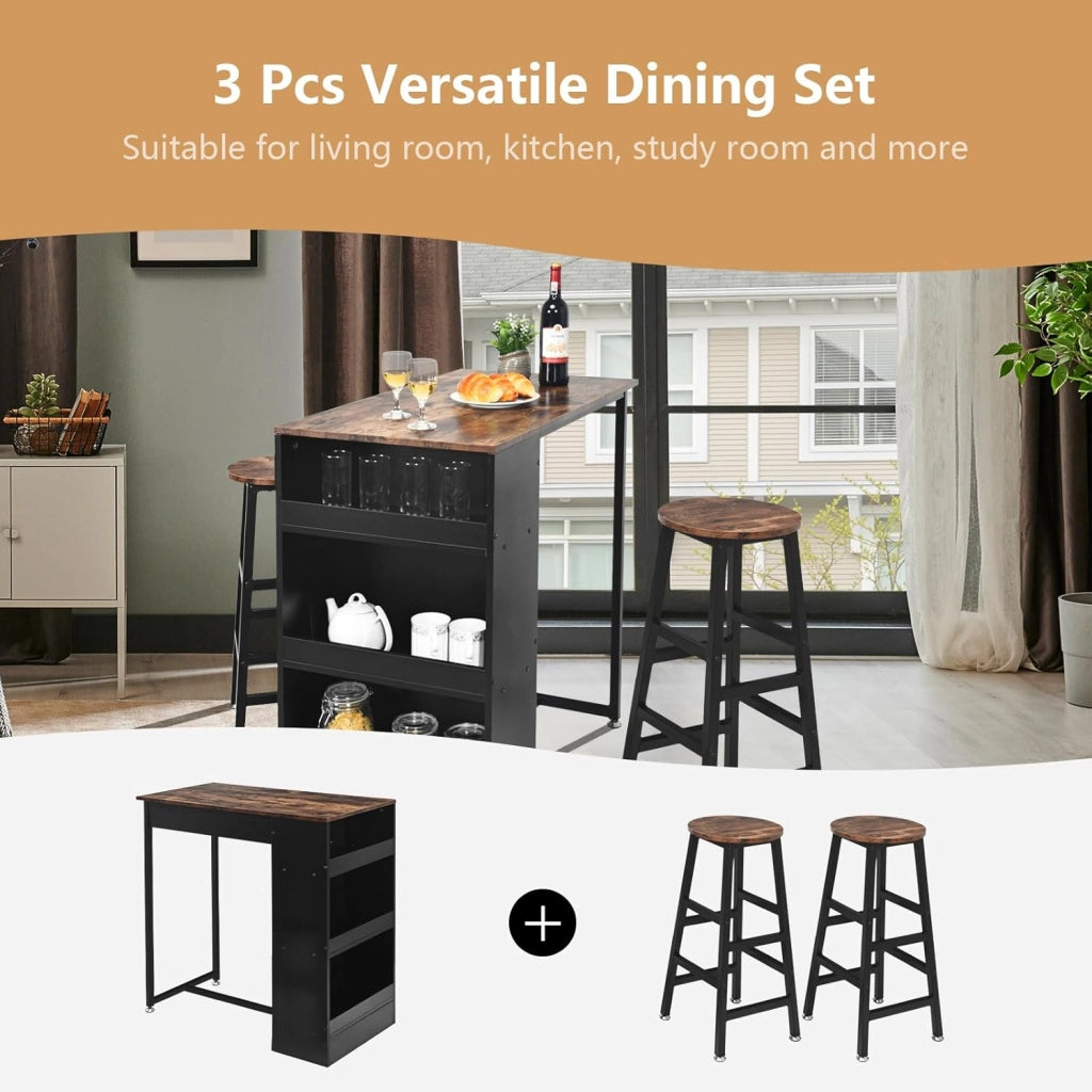 Tavolo da bar con sgabello da bar, tavolo con 2 sgabelli, 3 ripiani, telaio in metallo, set da pranzo per 2 persone, tavolo da colazione, bancone da bar, set di mobili per bar, bistrot e