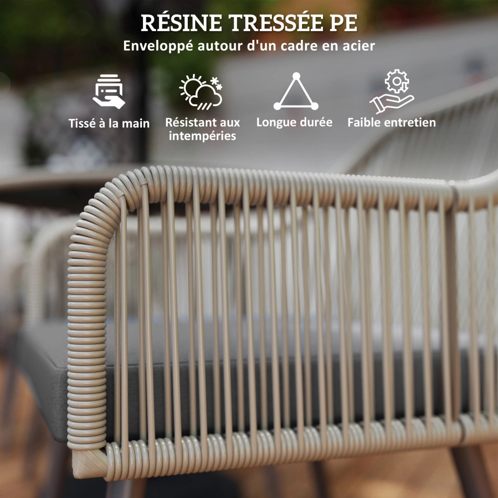Set Giardino 4 Posti Poly Rattan ¨C Zephmum ¨C Marrone con Cuscini e Tavolino Vetro