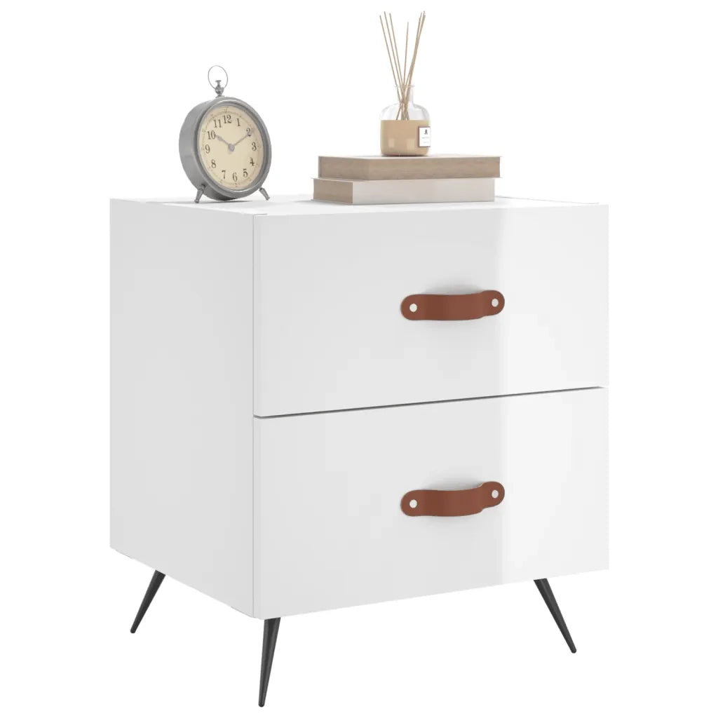 Comodino-Tavolino da notte Bianco Lucido 40x35x47,5 cm in Legno Multistrato