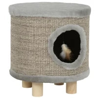 Cuccia per Gatti 3 in 1 Sgabello Poggiapiedi Letto per Gatti con Tiragraffi Gambe in Legno Piuma 36x36x38 cm Grigio