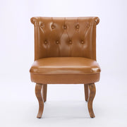 Sedia da pranzo in pelle con gambe in legno e bottoni decorativi - marrone chiaro