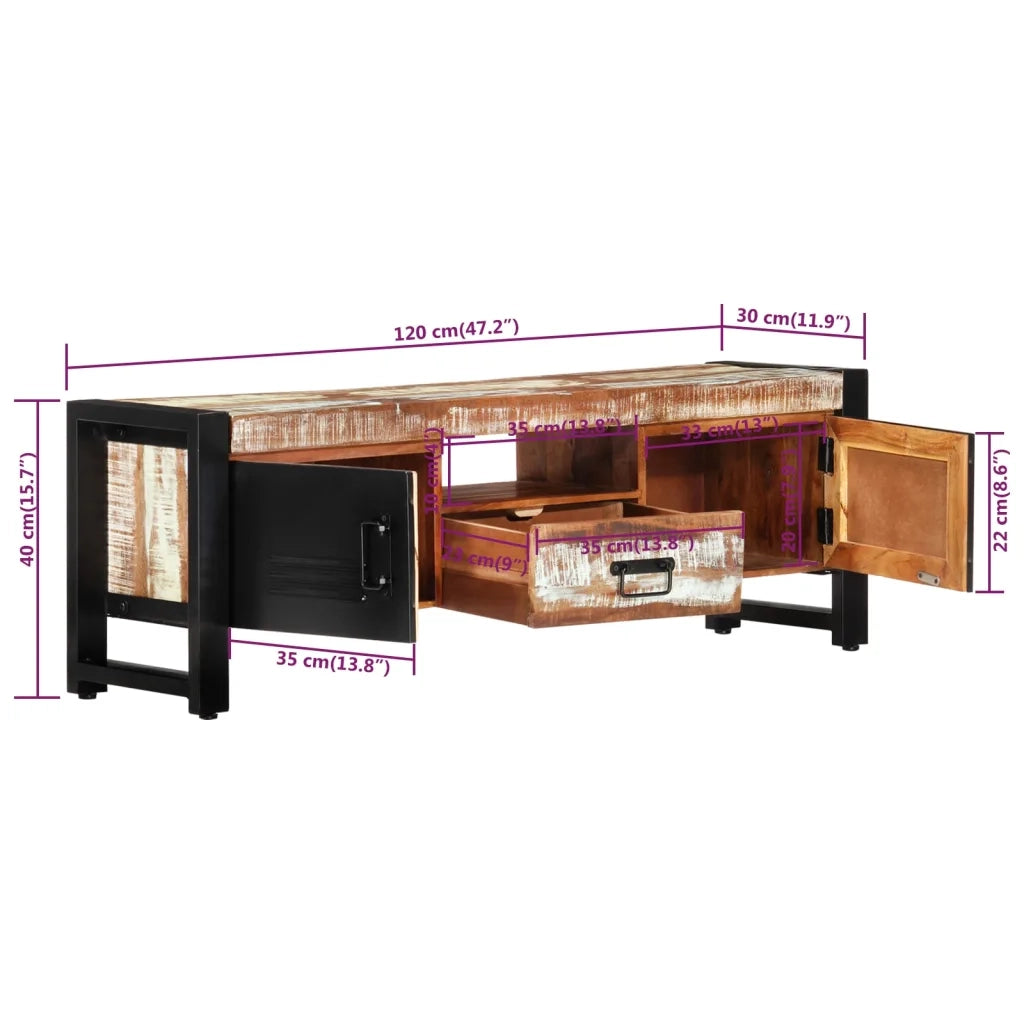 Mobile Porta TV 120x30x40 cm in Legno Massello di Recupero 338223