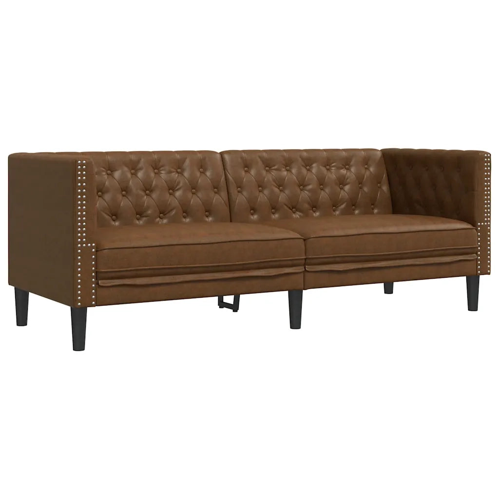 Divano Chesterfield a 3 Posti-Sofa 3 Posti-Divanetto Marrone in Similpelle Scamosciata