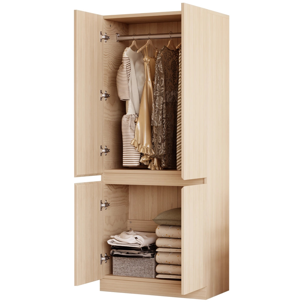 Armadio a due ante 70 x 40 x 170 cm in legno colore naturale; con ampio spazio interno