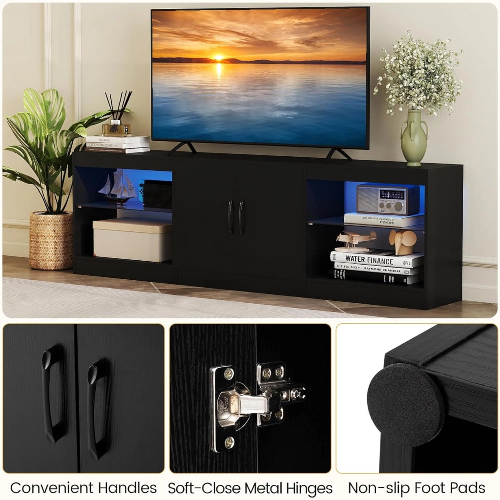 Mobile per TV liberamente combinabile, basso modulare, TV Board con illuminazione a LED, Mobile TV con ripiani aperti, TV per TV fino a 85 pollici, Mobile TV Lowboard 195 x 30 x 55 cm