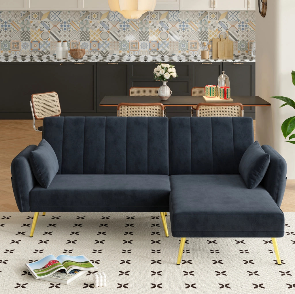 Divano angolare multifunzione con chaise longue reversibile; schienale regolabile; nero