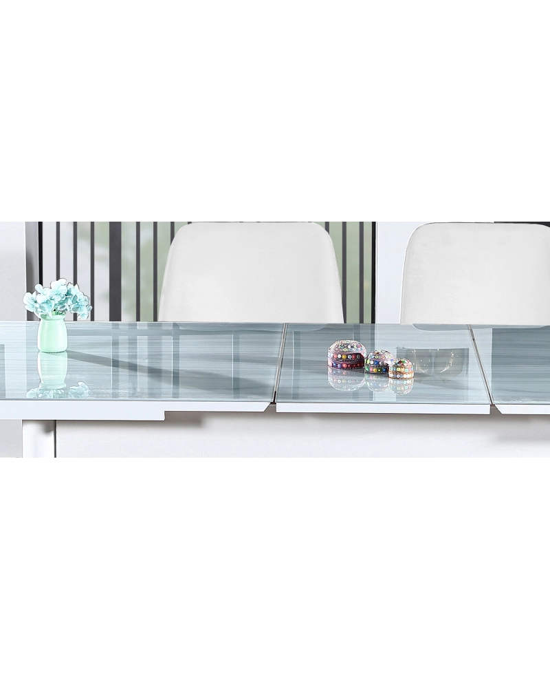 Tavolo da sala bianco allungabile in vetro temperato grigio 130-170cm con 4 sedie e cuscini Sicorage LEGRES