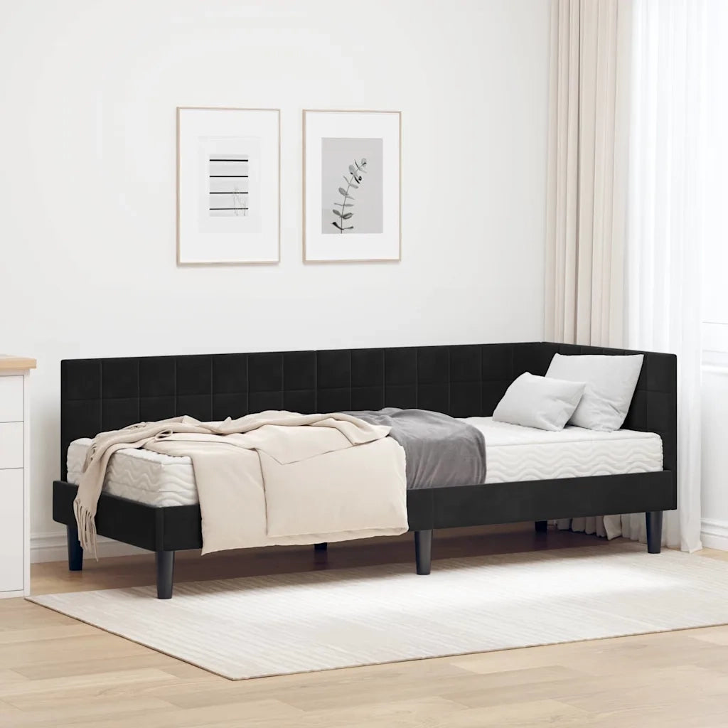 Struttura Letto Angolare con Materasso 2 pz-Giroletto con materasso Nero Velluto 620711