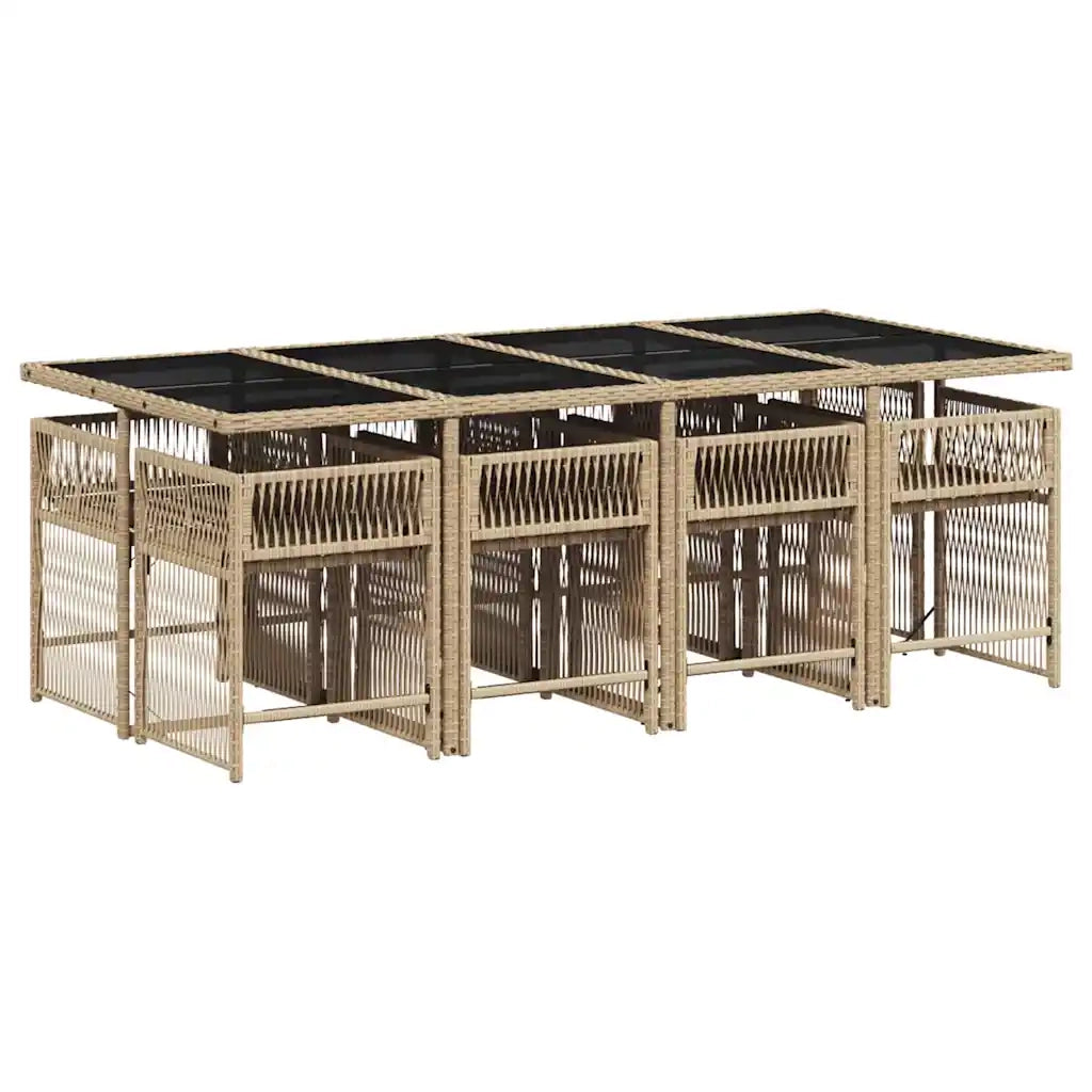 Set Pranzo da Giardino 9 pz con Cuscini Beige Misto Polyrattan