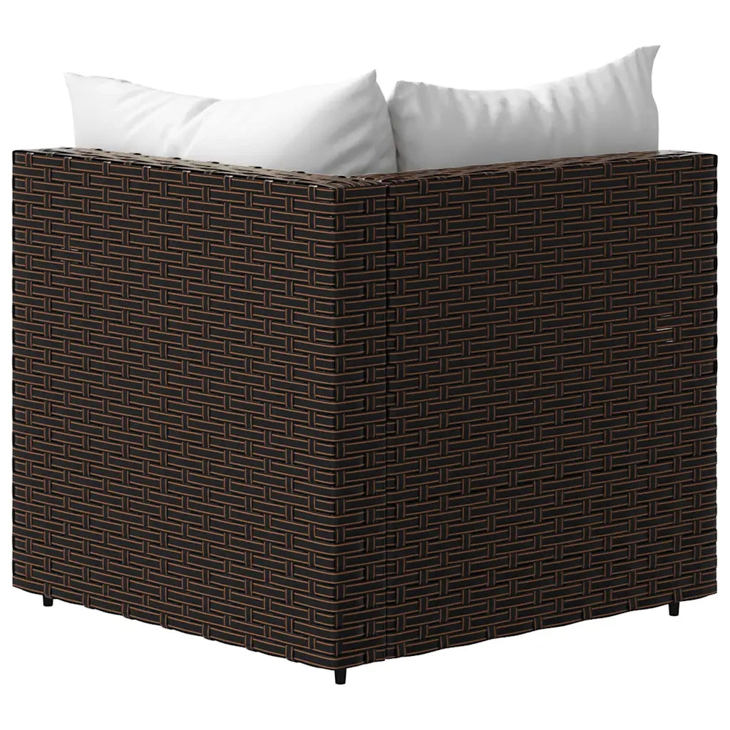 Divano angolare da giardino con cuscini-Sofa da giardino-Divano da esterno in Polyrattan Marrone