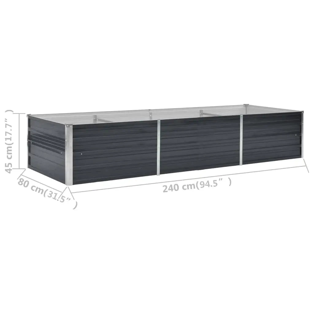Letto Rialzato Giardino Antracite 240x80x45 cm Acciaio Zincato 45727