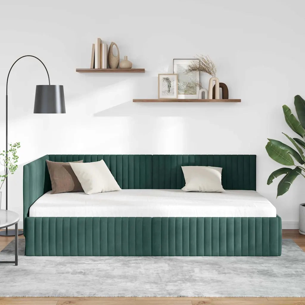 Cornice del letto ad angolo Verde Scuro 100 cm x 200 cm Velluto