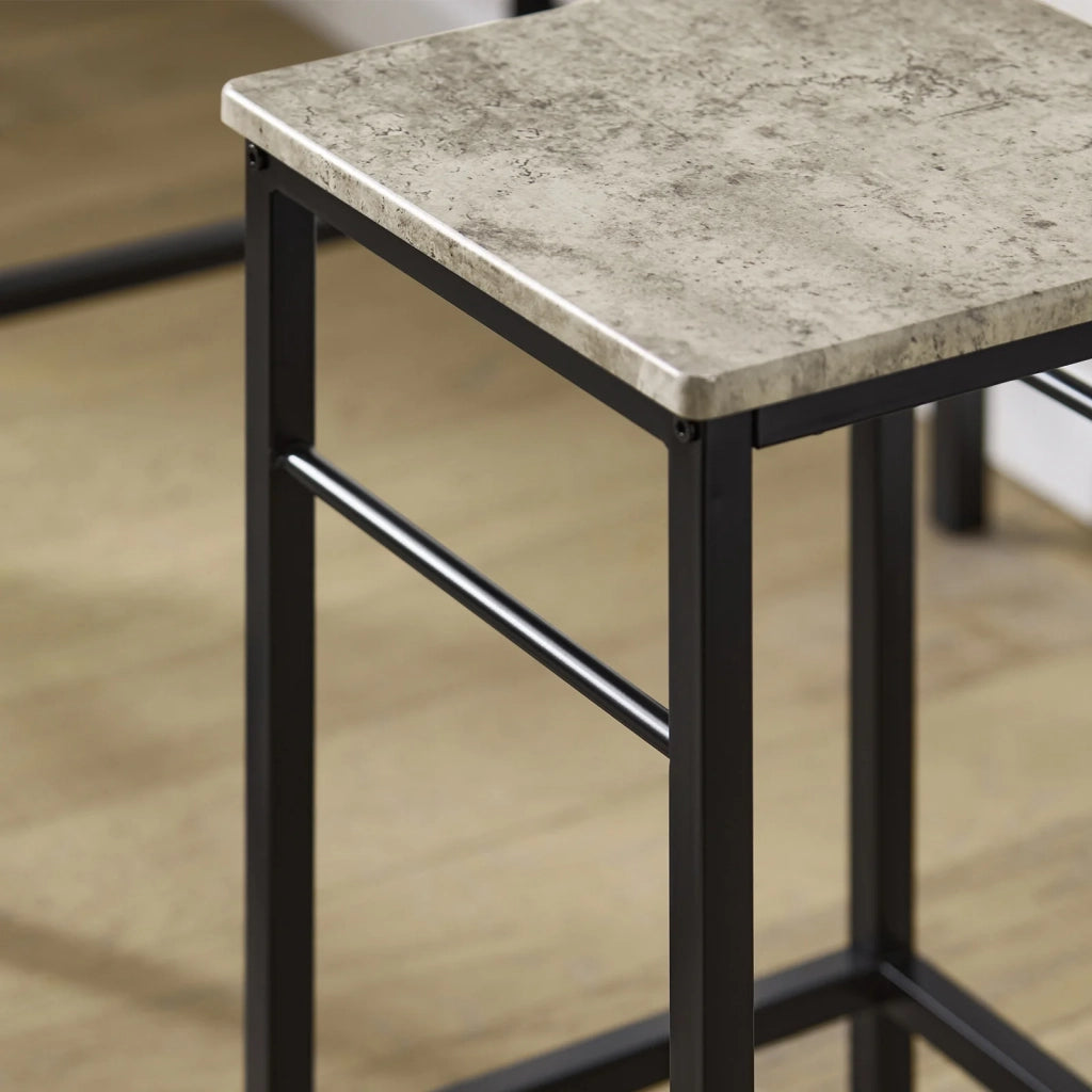 Set 3 Pezzi Tavolo con 2 sgabelli Mobile Bar per casa Stile Industriale Grigio, L80*P50*A88cm, Grigio OGT10-HG
