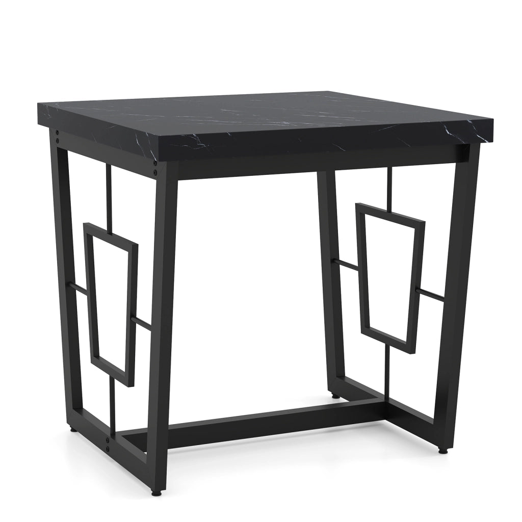 Tavolino quadrato marmo sintetico piano metallo struttura solida-Tavolino caffè comodino base H moderno camera letto soggiorno